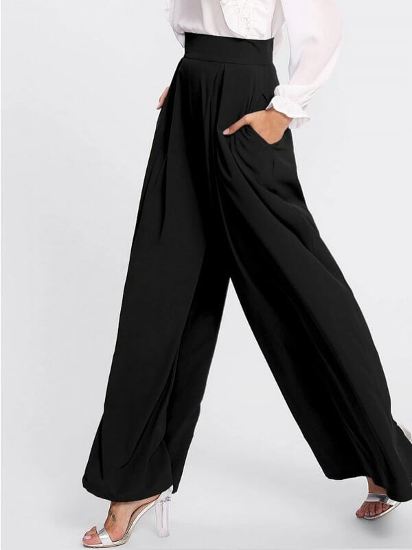 Black Pleated Detail Palazo Pant By wearkurti